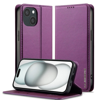 For iPhone 15 LC.IMEEKE L1 Series Frosted Fine Texture PU Phone Case(Purple) - iPhone 15 Cases by LC.IMEEKE | Online Shopping UK | buy2fix