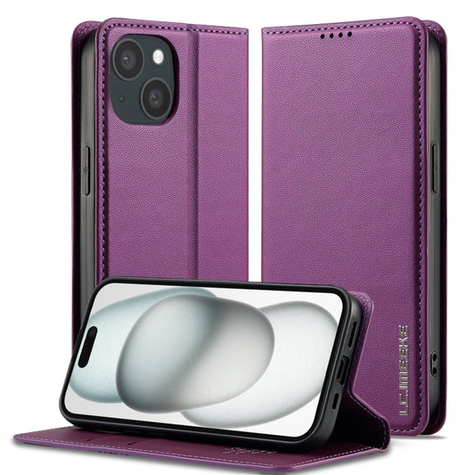 For iPhone 15 LC.IMEEKE L1 Series Frosted Fine Texture PU Phone Case(Purple) - iPhone 15 Cases by LC.IMEEKE | Online Shopping UK | buy2fix