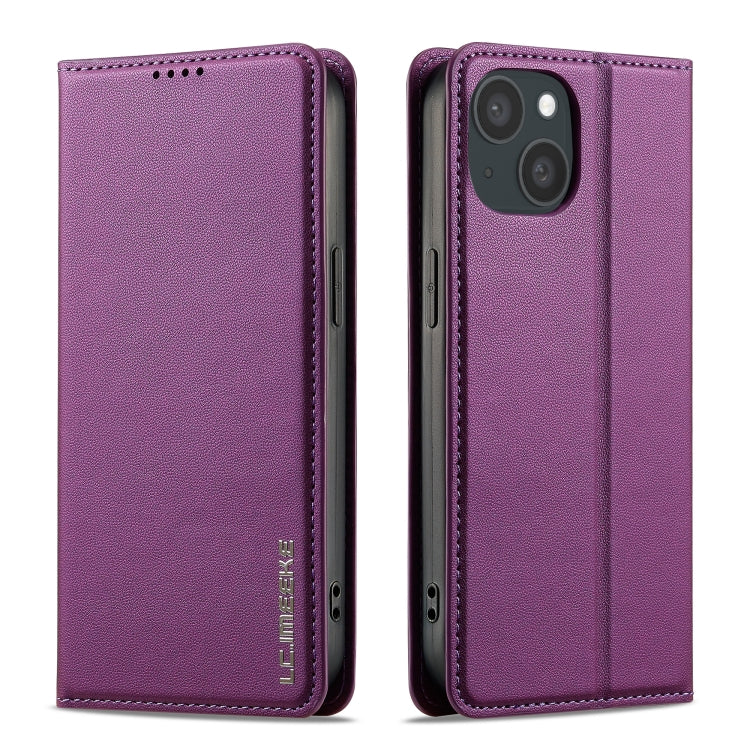 For iPhone 15 LC.IMEEKE L1 Series Frosted Fine Texture PU Phone Case(Purple) - iPhone 15 Cases by LC.IMEEKE | Online Shopping UK | buy2fix