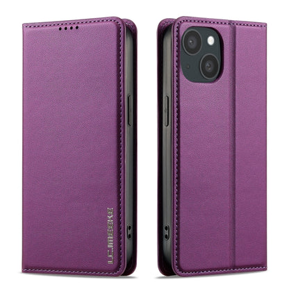 For iPhone 15 LC.IMEEKE L1 Series Frosted Fine Texture PU Phone Case(Purple) - iPhone 15 Cases by LC.IMEEKE | Online Shopping UK | buy2fix
