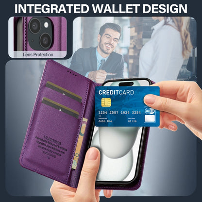 For iPhone 15 LC.IMEEKE L1 Series Frosted Fine Texture PU Phone Case(Purple) - iPhone 15 Cases by LC.IMEEKE | Online Shopping UK | buy2fix