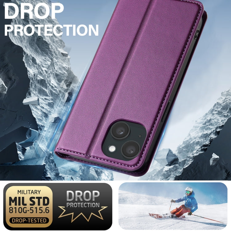 For iPhone 15 LC.IMEEKE L1 Series Frosted Fine Texture PU Phone Case(Purple) - iPhone 15 Cases by LC.IMEEKE | Online Shopping UK | buy2fix