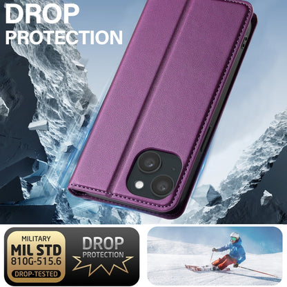 For iPhone 15 LC.IMEEKE L1 Series Frosted Fine Texture PU Phone Case(Purple) - iPhone 15 Cases by LC.IMEEKE | Online Shopping UK | buy2fix