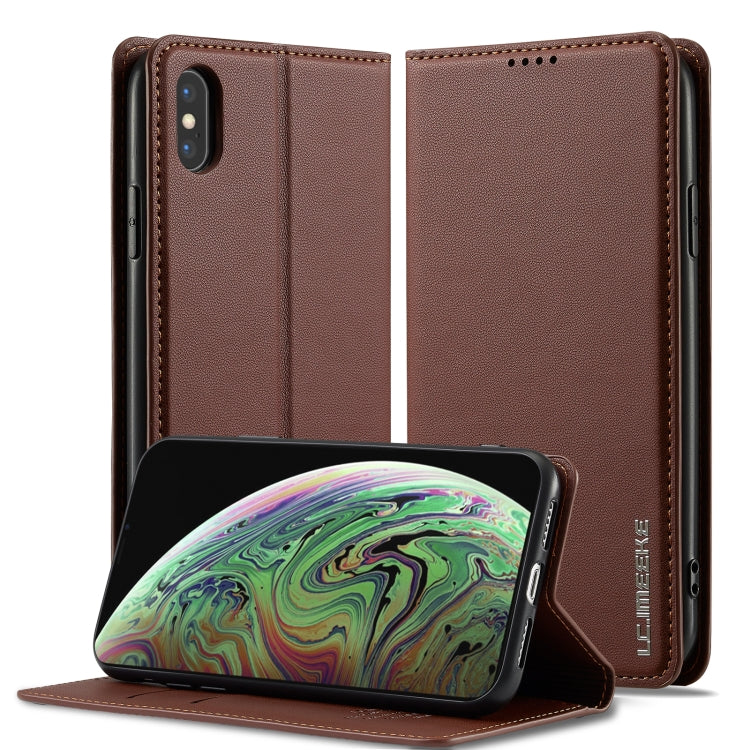 For iPhone XS Max LC.IMEEKE L1 Series Frosted Fine Texture PU Phone Case(Brown) - More iPhone Cases by LC.IMEEKE | Online Shopping UK | buy2fix