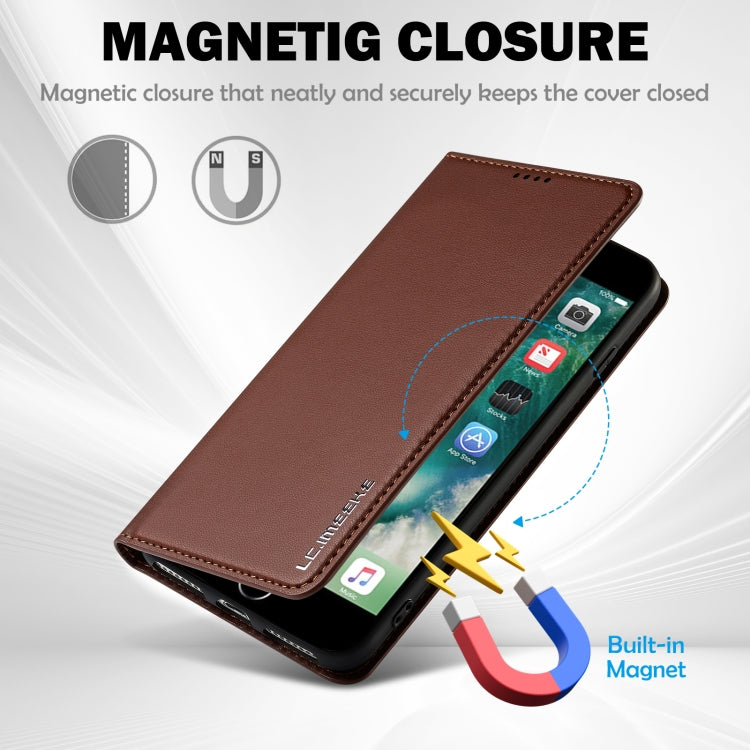 For iPhone SE 2022 LC.IMEEKE L1 Series Frosted Fine Texture PU Phone Case(Brown) - iPhone SE 2022 / 2020 / 8 / 7 Cases by LC.IMEEKE | Online Shopping UK | buy2fix