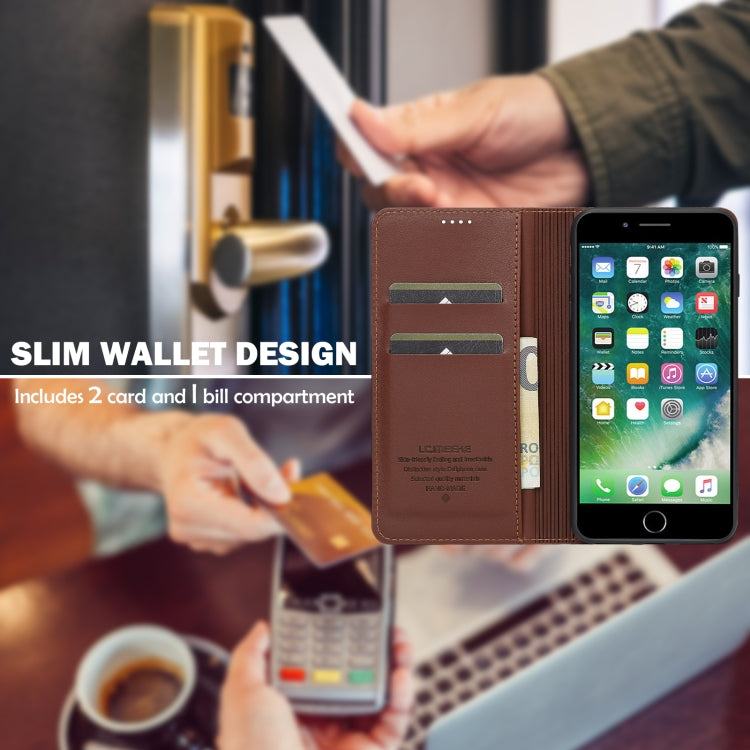 For iPhone SE 2022 LC.IMEEKE L1 Series Frosted Fine Texture PU Phone Case(Brown) - iPhone SE 2022 / 2020 / 8 / 7 Cases by LC.IMEEKE | Online Shopping UK | buy2fix