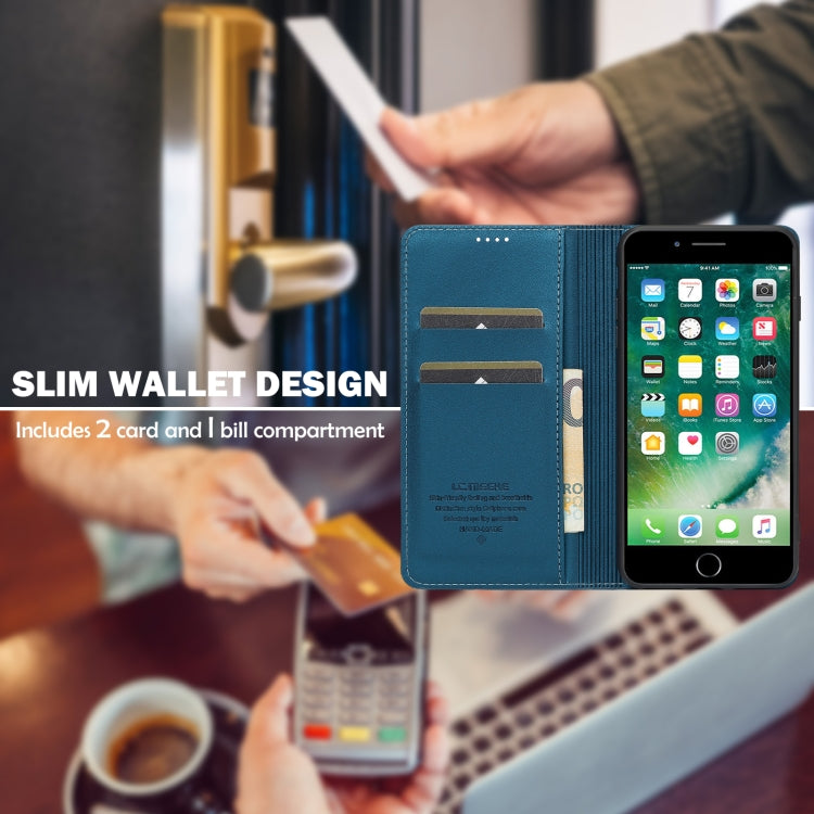 For iPhone SE 2022 LC.IMEEKE L1 Series Frosted Fine Texture PU Phone Case(Blue) - iPhone SE 2022 / 2020 / 8 / 7 Cases by LC.IMEEKE | Online Shopping UK | buy2fix