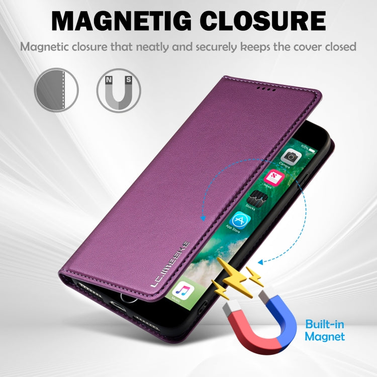 For iPhone SE 2022 LC.IMEEKE L1 Series Frosted Fine Texture PU Phone Case(Purple) - iPhone SE 2022 / 2020 / 8 / 7 Cases by LC.IMEEKE | Online Shopping UK | buy2fix