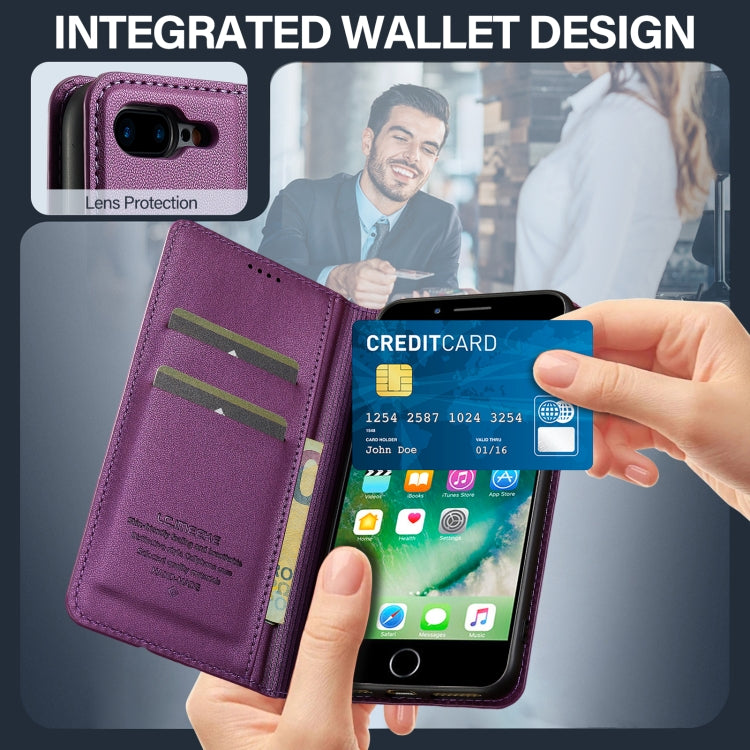 For iPhone SE 2022 LC.IMEEKE L1 Series Frosted Fine Texture PU Phone Case(Purple) - iPhone SE 2022 / 2020 / 8 / 7 Cases by LC.IMEEKE | Online Shopping UK | buy2fix