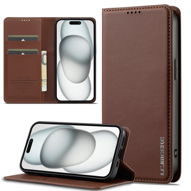 For iPhone 14 / 13 LC.IMEEKE L1 Series Frosted Fine Texture PU Phone Case(Brown) - iPhone 13 Cases by LC.IMEEKE | Online Shopping UK | buy2fix