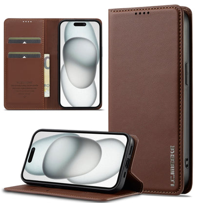 For iPhone 14 / 13 LC.IMEEKE L1 Series Frosted Fine Texture PU Phone Case(Brown) - iPhone 13 Cases by LC.IMEEKE | Online Shopping UK | buy2fix