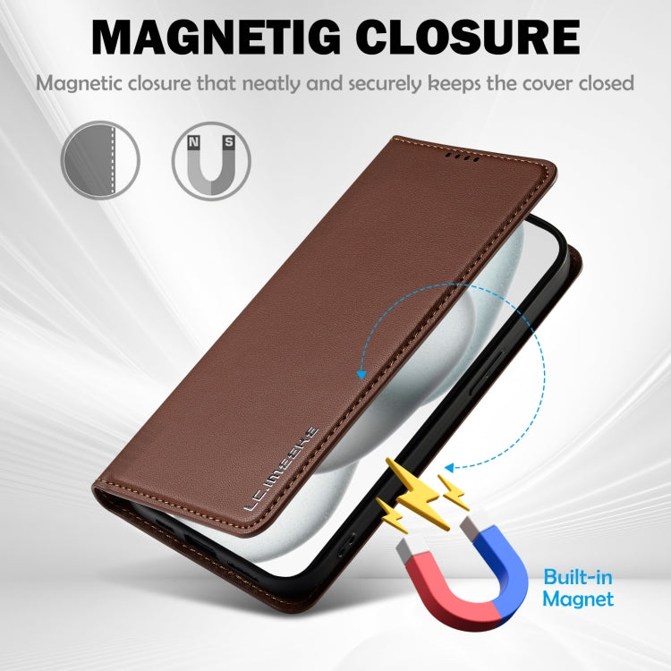 For iPhone 14 / 13 LC.IMEEKE L1 Series Frosted Fine Texture PU Phone Case(Brown) - iPhone 13 Cases by LC.IMEEKE | Online Shopping UK | buy2fix