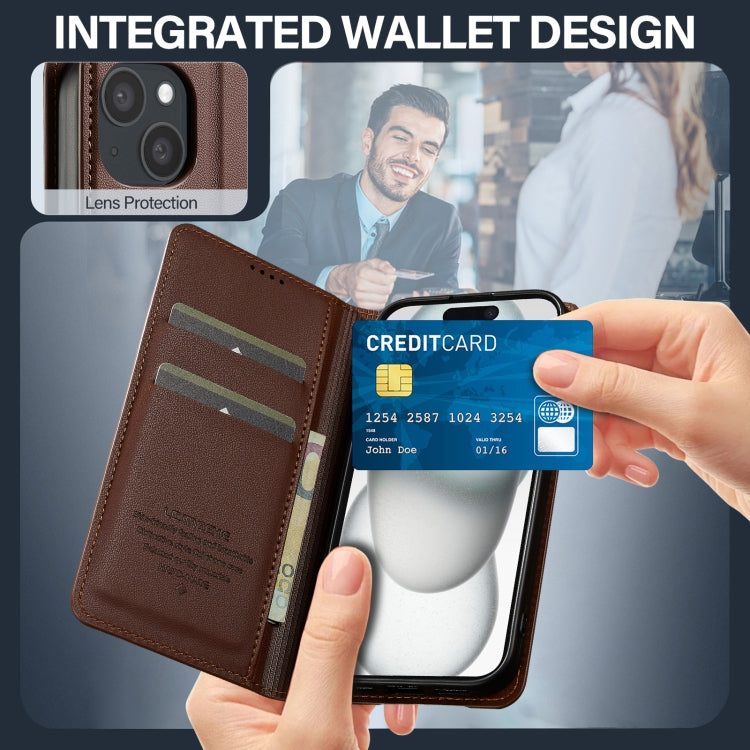 For iPhone 14 / 13 LC.IMEEKE L1 Series Frosted Fine Texture PU Phone Case(Brown) - iPhone 13 Cases by LC.IMEEKE | Online Shopping UK | buy2fix