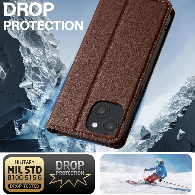 For iPhone 14 / 13 LC.IMEEKE L1 Series Frosted Fine Texture PU Phone Case(Brown) - iPhone 13 Cases by LC.IMEEKE | Online Shopping UK | buy2fix