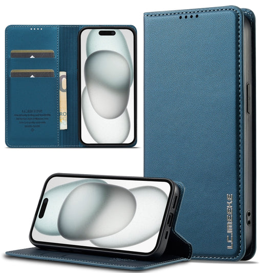 For iPhone 14 / 13 LC.IMEEKE L1 Series Frosted Fine Texture PU Phone Case(Blue) - iPhone 13 Cases by LC.IMEEKE | Online Shopping UK | buy2fix