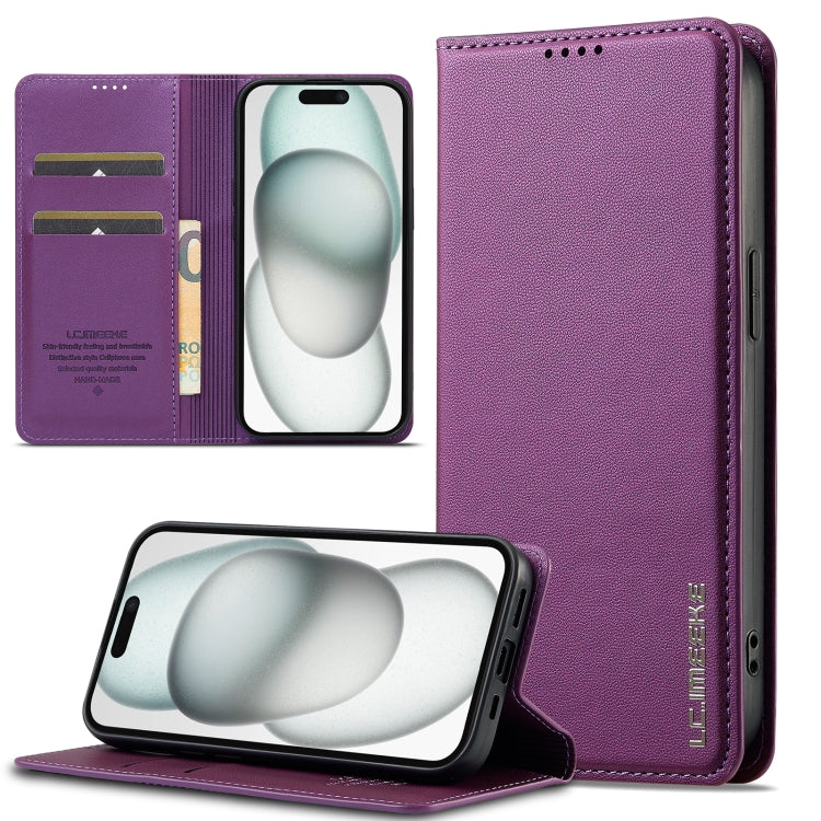 For iPhone 14 / 13 LC.IMEEKE L1 Series Frosted Fine Texture PU Phone Case(Purple) - iPhone 13 Cases by LC.IMEEKE | Online Shopping UK | buy2fix