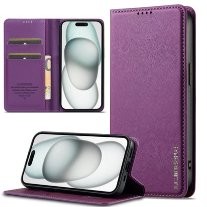 For iPhone 14 / 13 LC.IMEEKE L1 Series Frosted Fine Texture PU Phone Case(Purple) - iPhone 13 Cases by LC.IMEEKE | Online Shopping UK | buy2fix