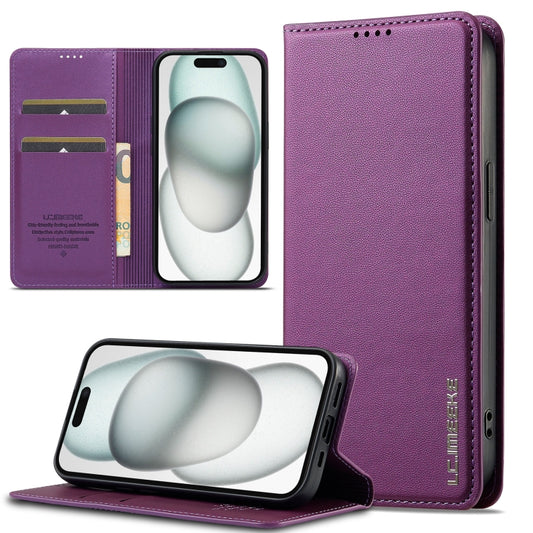 For iPhone 14 / 13 LC.IMEEKE L1 Series Frosted Fine Texture PU Phone Case(Purple) - iPhone 13 Cases by LC.IMEEKE | Online Shopping UK | buy2fix