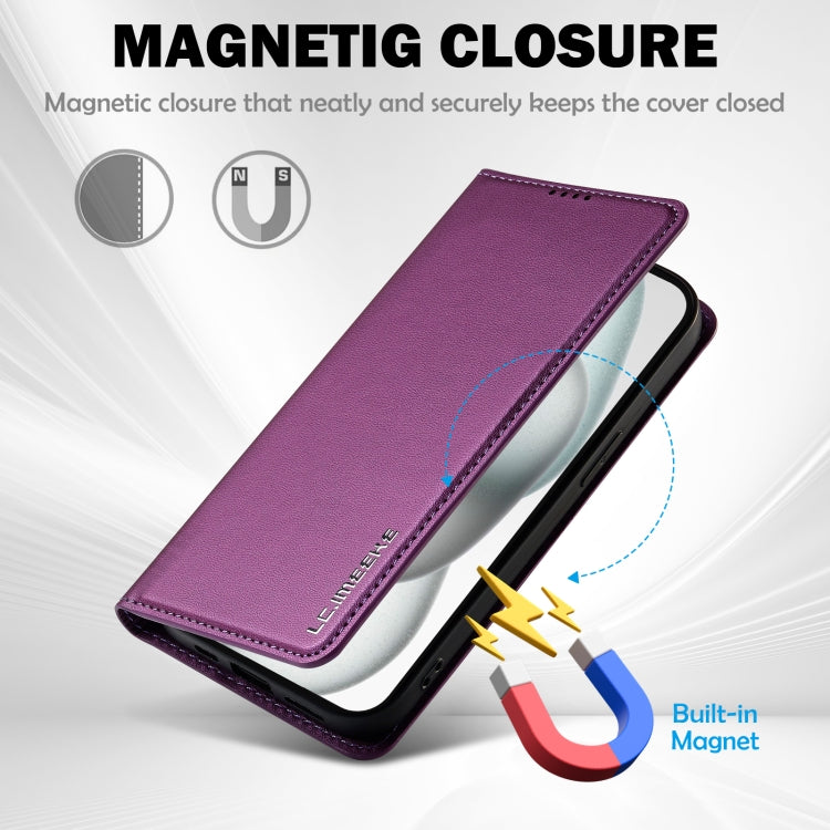 For iPhone 14 / 13 LC.IMEEKE L1 Series Frosted Fine Texture PU Phone Case(Purple) - iPhone 13 Cases by LC.IMEEKE | Online Shopping UK | buy2fix