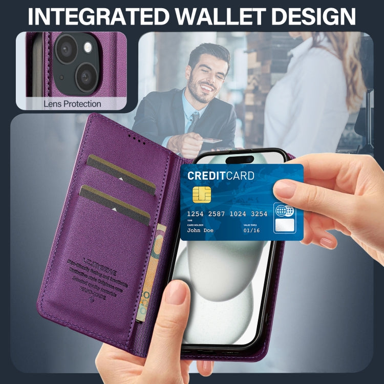 For iPhone 14 / 13 LC.IMEEKE L1 Series Frosted Fine Texture PU Phone Case(Purple) - iPhone 13 Cases by LC.IMEEKE | Online Shopping UK | buy2fix