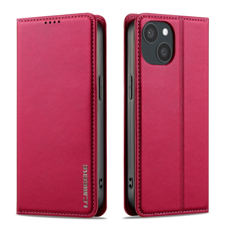For iPhone 14 / 13 LC.IMEEKE L1 Series Frosted Fine Texture PU Phone Case(Red) - iPhone 13 Cases by LC.IMEEKE | Online Shopping UK | buy2fix