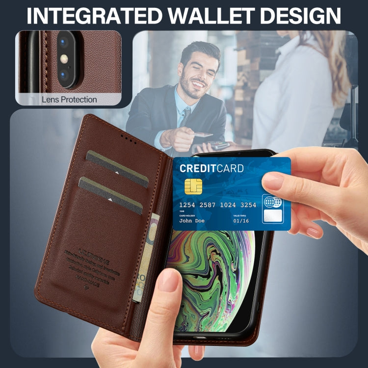 For iPhone X / XS LC.IMEEKE L1 Series Frosted Fine Texture PU Phone Case(Brown) - More iPhone Cases by LC.IMEEKE | Online Shopping UK | buy2fix