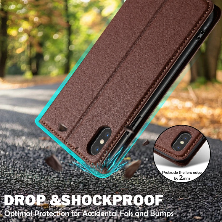 For iPhone X / XS LC.IMEEKE L1 Series Frosted Fine Texture PU Phone Case(Brown) - More iPhone Cases by LC.IMEEKE | Online Shopping UK | buy2fix