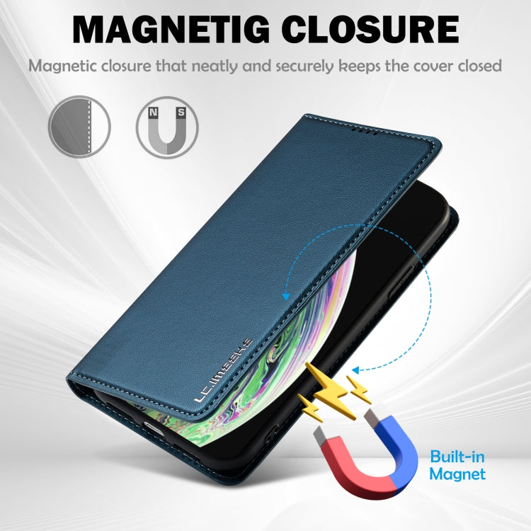 For iPhone X / XS LC.IMEEKE L1 Series Frosted Fine Texture PU Phone Case(Blue) - More iPhone Cases by LC.IMEEKE | Online Shopping UK | buy2fix