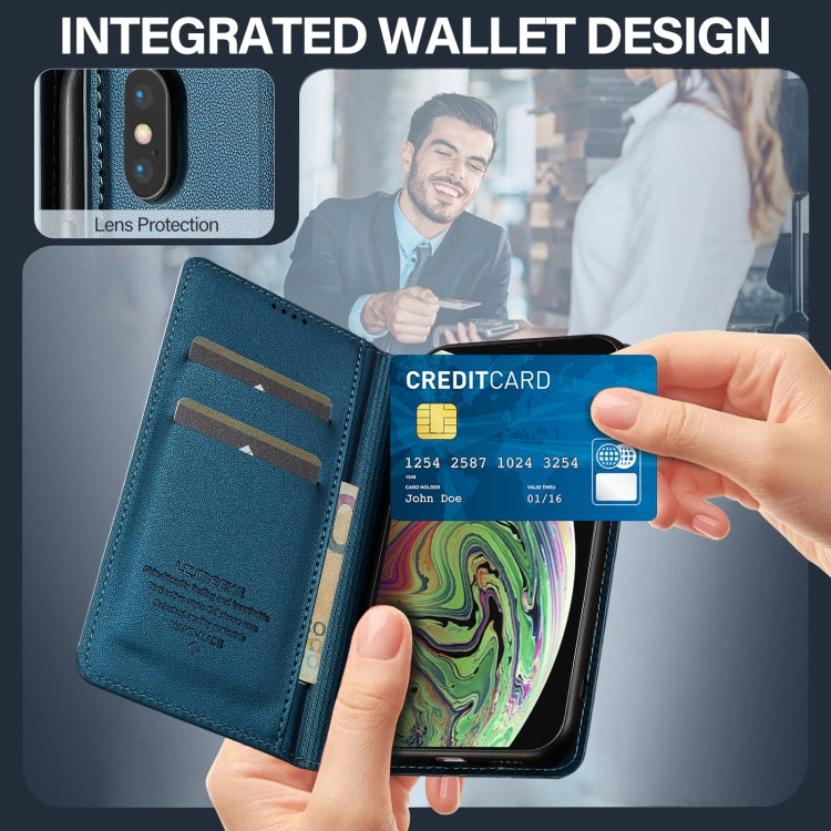 For iPhone X / XS LC.IMEEKE L1 Series Frosted Fine Texture PU Phone Case(Blue) - More iPhone Cases by LC.IMEEKE | Online Shopping UK | buy2fix