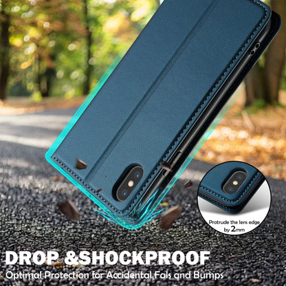 For iPhone X / XS LC.IMEEKE L1 Series Frosted Fine Texture PU Phone Case(Blue) - More iPhone Cases by LC.IMEEKE | Online Shopping UK | buy2fix