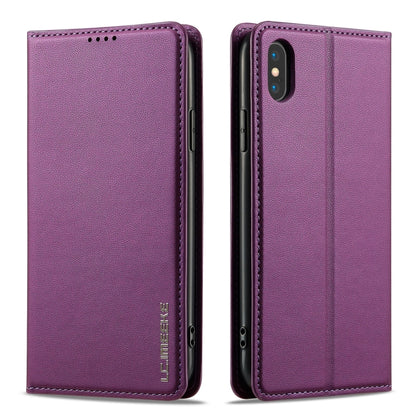 For iPhone X / XS LC.IMEEKE L1 Series Frosted Fine Texture PU Phone Case(Purple) - More iPhone Cases by LC.IMEEKE | Online Shopping UK | buy2fix