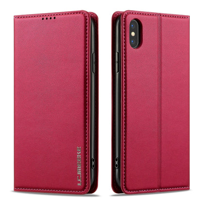 For iPhone X / XS LC.IMEEKE L1 Series Frosted Fine Texture PU Phone Case(Red) - More iPhone Cases by LC.IMEEKE | Online Shopping UK | buy2fix