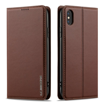 For iPhone XR LC.IMEEKE L1 Series Frosted Fine Texture PU Phone Case(Brown) - More iPhone Cases by LC.IMEEKE | Online Shopping UK | buy2fix