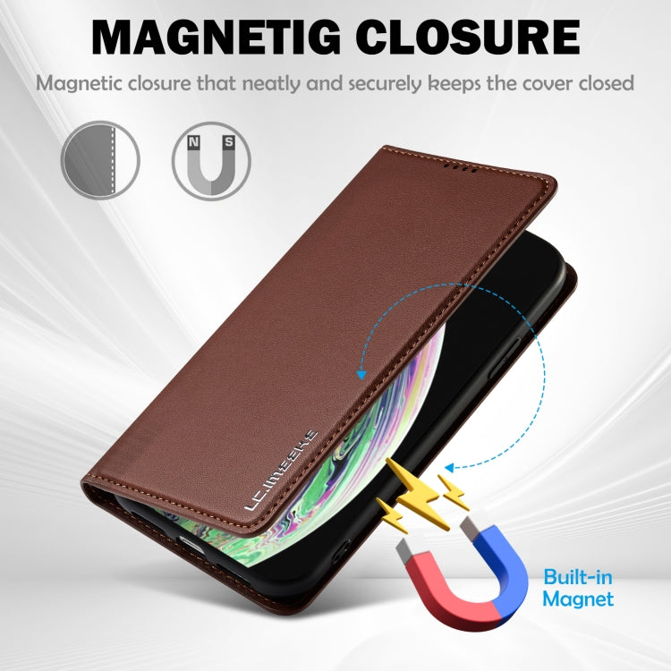 For iPhone XR LC.IMEEKE L1 Series Frosted Fine Texture PU Phone Case(Brown) - More iPhone Cases by LC.IMEEKE | Online Shopping UK | buy2fix