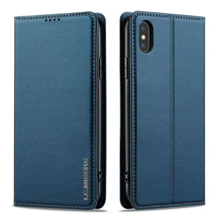 For iPhone XR LC.IMEEKE L1 Series Frosted Fine Texture PU Phone Case(Blue) - More iPhone Cases by LC.IMEEKE | Online Shopping UK | buy2fix