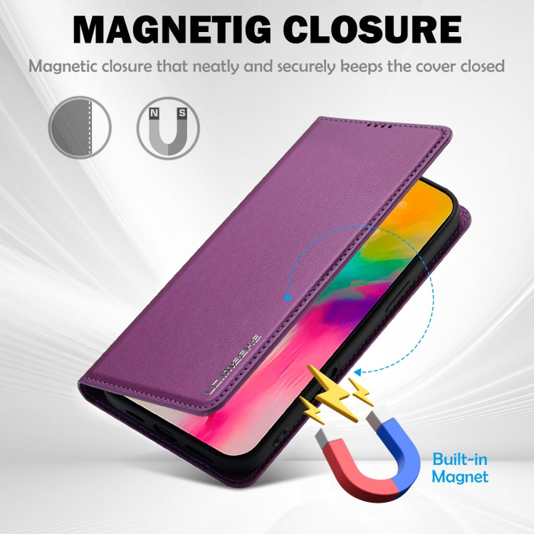 For iPhone 16 Pro LC.IMEEKE L1 Series Frosted Fine Texture PU Phone Case(Purple) - iPhone 16 Pro Cases by LC.IMEEKE | Online Shopping UK | buy2fix