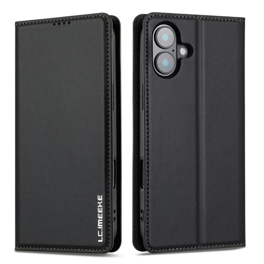 For iPhone 16 Plus LC.IMEEKE L1 Series Frosted Fine Texture PU Phone Case(Black) by LC.IMEEKE