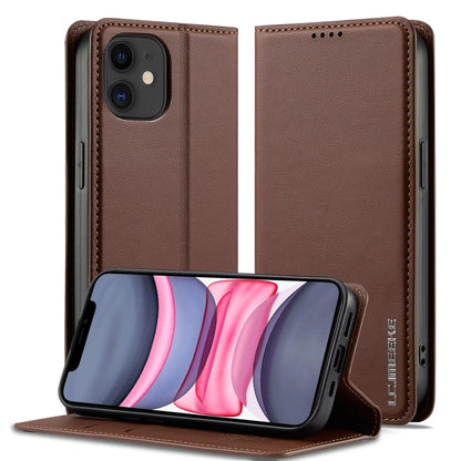 For iPhone 12 / 12 Pro LC.IMEEKE L1 Series Frosted Fine Texture PU Phone Case(Brown) - iPhone 12 / 12 Pro Cases by LC.IMEEKE | Online Shopping UK | buy2fix