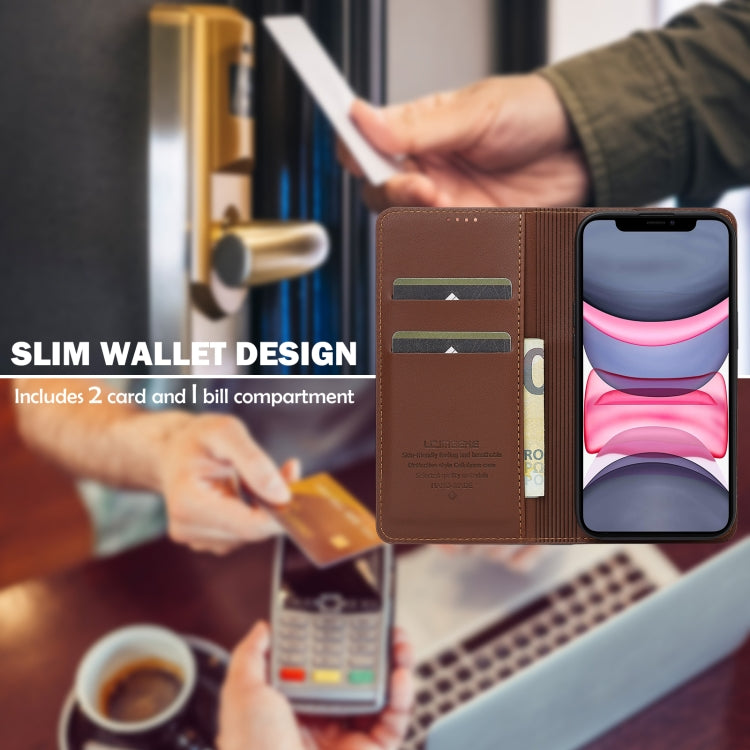 For iPhone 12 / 12 Pro LC.IMEEKE L1 Series Frosted Fine Texture PU Phone Case(Brown) - iPhone 12 / 12 Pro Cases by LC.IMEEKE | Online Shopping UK | buy2fix