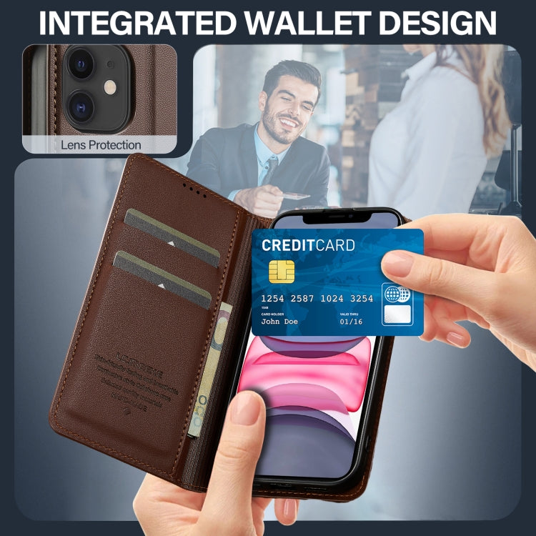 For iPhone 12 / 12 Pro LC.IMEEKE L1 Series Frosted Fine Texture PU Phone Case(Brown) - iPhone 12 / 12 Pro Cases by LC.IMEEKE | Online Shopping UK | buy2fix