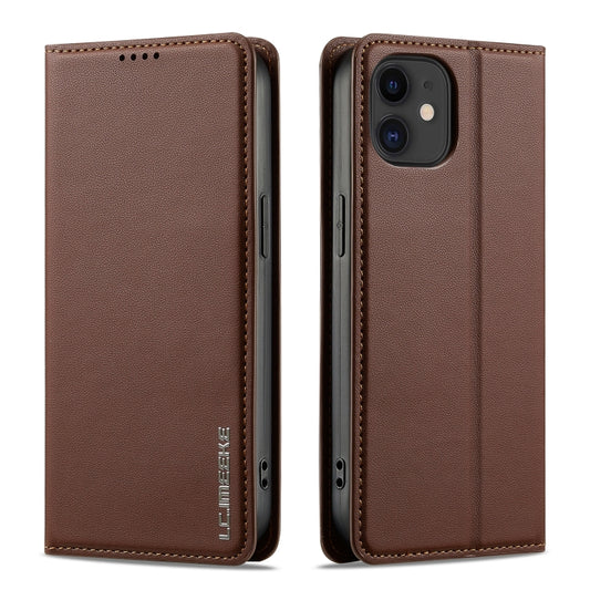 For iPhone 12 mini / 13 mini LC.IMEEKE L1 Series Frosted Fine Texture PU Phone Case(Brown) - iPhone 12 mini Cases by LC.IMEEKE | Online Shopping UK | buy2fix