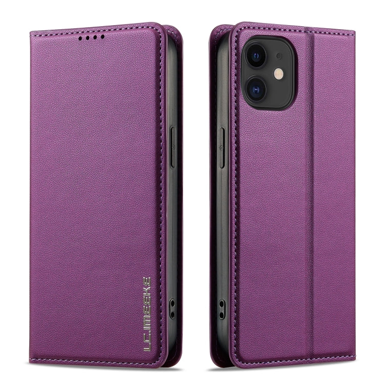 For iPhone 12 mini / 13 mini LC.IMEEKE L1 Series Frosted Fine Texture PU Phone Case(Purple) - iPhone 12 mini Cases by LC.IMEEKE | Online Shopping UK | buy2fix