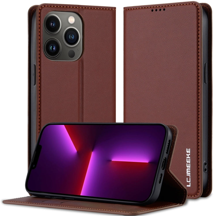 For iPhone 13 Pro LC.IMEEKE L1 Series Frosted Fine Texture PU Phone Case(Brown) - iPhone 13 Pro Cases by LC.IMEEKE | Online Shopping UK | buy2fix