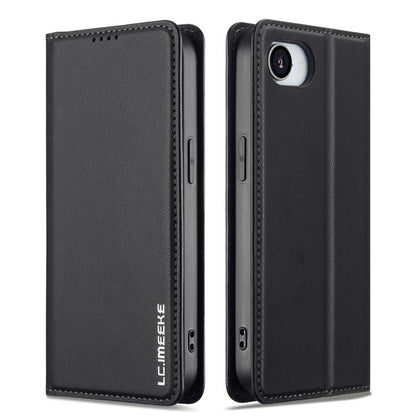 For iPhone 16e LC.IMEEKE L1 Series Frosted Fine Texture PU Phone Case(Black) - iPhone 16e Cases by LC.IMEEKE | Online Shopping UK | buy2fix