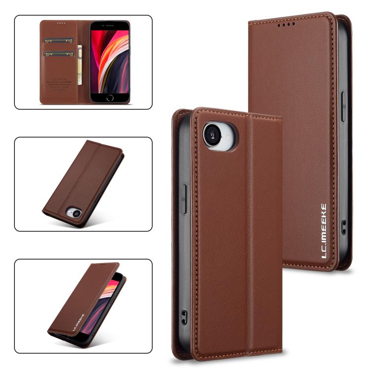 For iPhone 16e LC.IMEEKE L1 Series Frosted Fine Texture PU Phone Case(Brown) - iPhone 16e Cases by LC.IMEEKE | Online Shopping UK | buy2fix