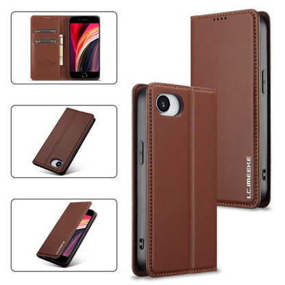 For iPhone 16e LC.IMEEKE L1 Series Frosted Fine Texture PU Phone Case(Brown) - iPhone 16e Cases by LC.IMEEKE | Online Shopping UK | buy2fix