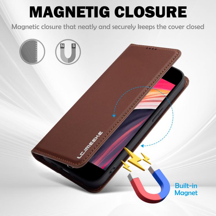For iPhone 16e LC.IMEEKE L1 Series Frosted Fine Texture PU Phone Case(Brown) - iPhone 16e Cases by LC.IMEEKE | Online Shopping UK | buy2fix