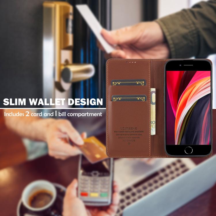 For iPhone 16e LC.IMEEKE L1 Series Frosted Fine Texture PU Phone Case(Brown) - iPhone 16e Cases by LC.IMEEKE | Online Shopping UK | buy2fix