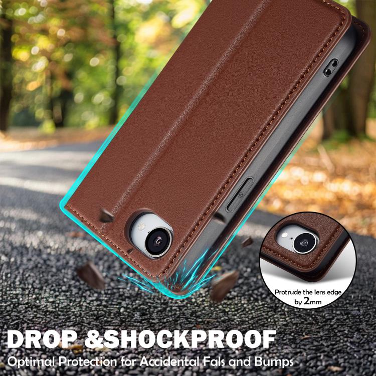 For iPhone 16e LC.IMEEKE L1 Series Frosted Fine Texture PU Phone Case(Brown) - iPhone 16e Cases by LC.IMEEKE | Online Shopping UK | buy2fix