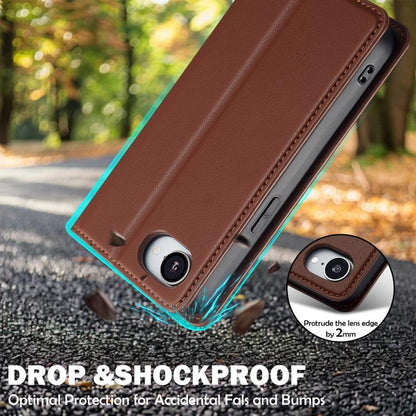 For iPhone 16e LC.IMEEKE L1 Series Frosted Fine Texture PU Phone Case(Brown) - iPhone 16e Cases by LC.IMEEKE | Online Shopping UK | buy2fix